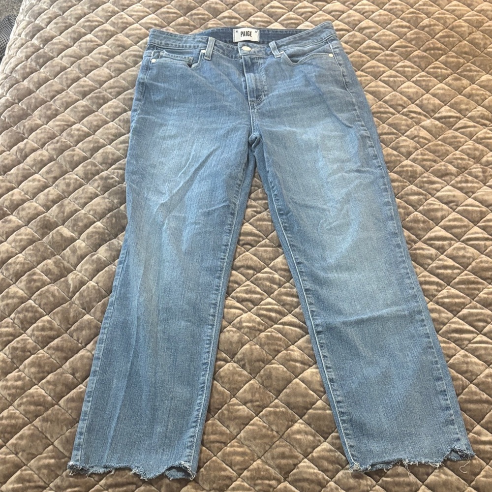 PAIGE Jacqueline Straight Leg Jeans Raw Hem Distressed